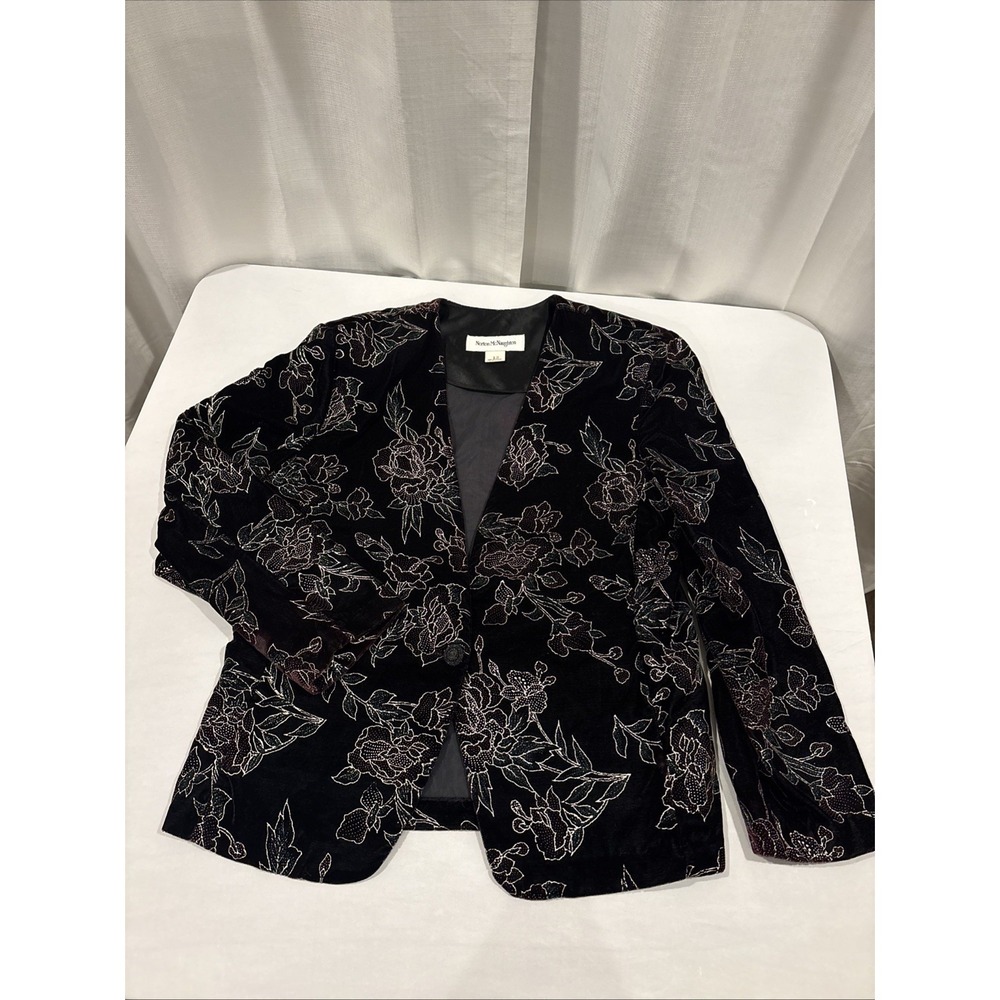 Vintage Norton McNaughton Blazer Womens 12 Multicolor Velvet Floral Jacket USA